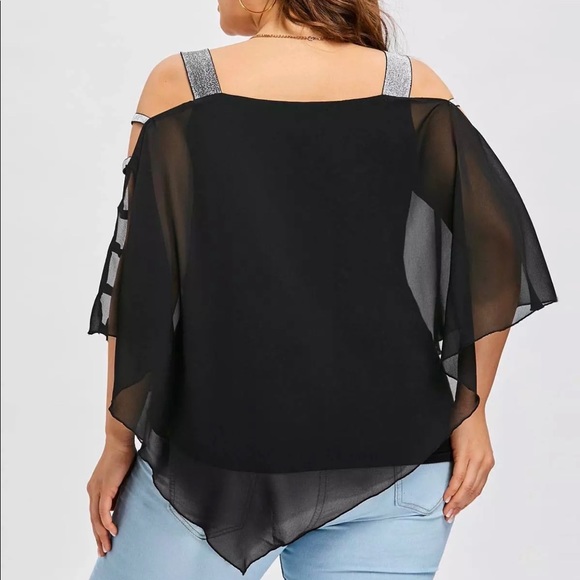 Asymmetrical, Sheer Blouse with Metallic Armstraps - Picture 3 of 4